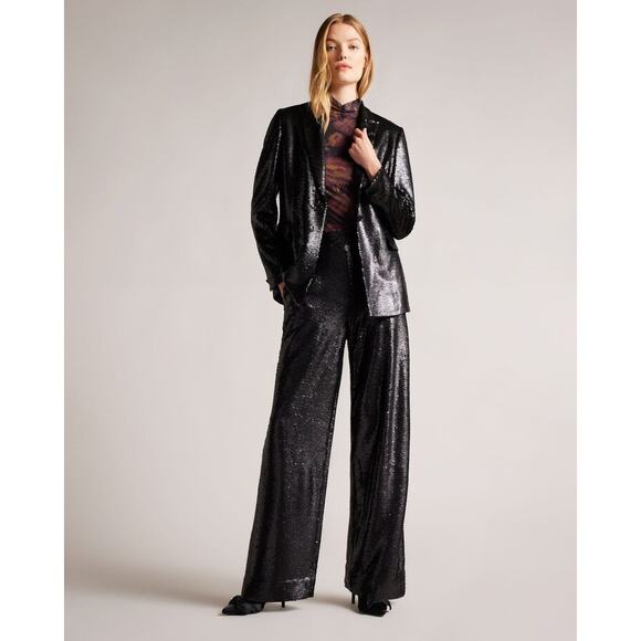 Ted Baker Milleit Sequined Wide Leg Pants In Black NWT - Picture 2 of 10